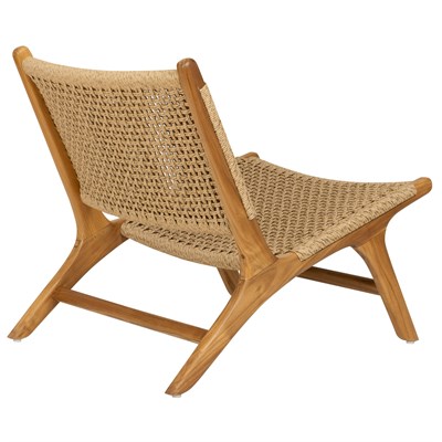Sentetik Rattan İp Oturumlu Teak Lounge Sandalye