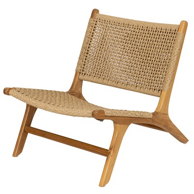 Sentetik Rattan İp Oturumlu Teak Lounge Sandalye