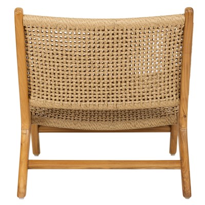 Sentetik Rattan İp Oturumlu Teak Lounge Sandalye