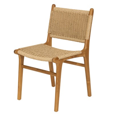 Sentetik Rattan İp Oturumlu Teak  Yemek Sandalyesi