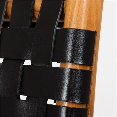 Siyah Örgü Hakiki Deri Oturumlu Naturel Renk Teak Bistro Sandalye Y.65 cm