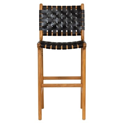 Siyah Örgü Hakiki Deri Oturumlu Naturel Renk Teak Bistro Sandalye Y.65 cm