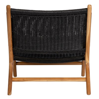 Siyah Sentetik İp Oturumlu Dış Mekan Teak Lounge Sandalye