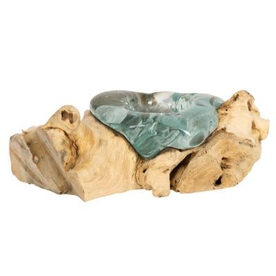 Teak Ağacı Üzerinde Cam Üfleme Tekli Tealight Mumluk