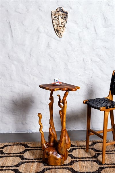 Teak Kök Yan Sehpa  32 cm x 50 cm x 90 cm