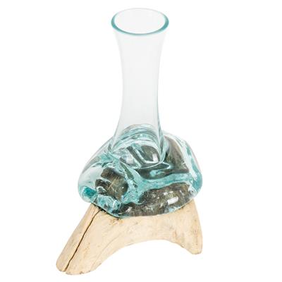 Teak Ağacı Üzerine Cam Üfleme Mini Vazo