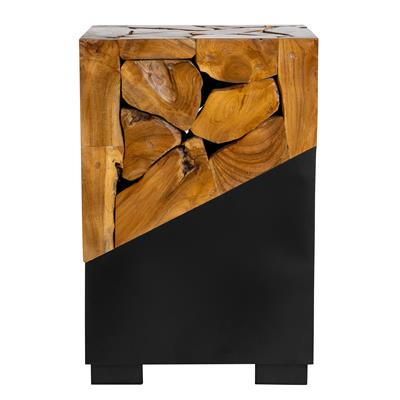 Yan Sehpa Teak / Siyah Metal Kare Form 40 cm x 40 cm x 60 cm