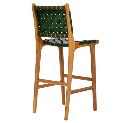 Yeşil Örgü Hakiki Deri Oturumlu Naturel Renk Teak Bistro Sandalye Y.65cm