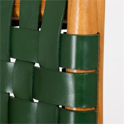 Yeşil Örgü Hakiki Deri Oturumlu Naturel Renk Teak Bistro Sandalye Y.65cm