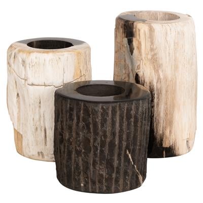 Yuvarlak Mumluk 3 lü Fosil Ağaç -8 cm x 8 cm x 12,10,8 cm