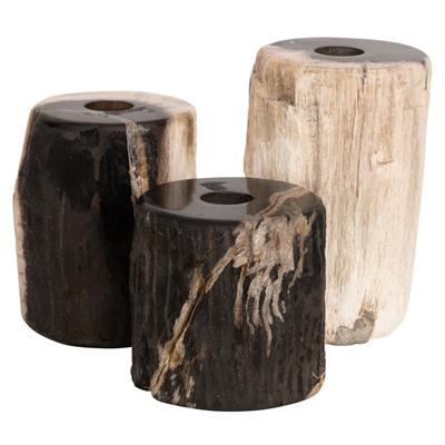 Yuvarlak Mumluk 3 lü Fosil Ağaç -8 cm x 8 cm x 12,10,8 cm