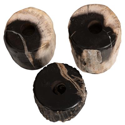Yuvarlak Mumluk 3 lü Fosil Ağaç -8 cm x 8 cm x 12,10,8 cm