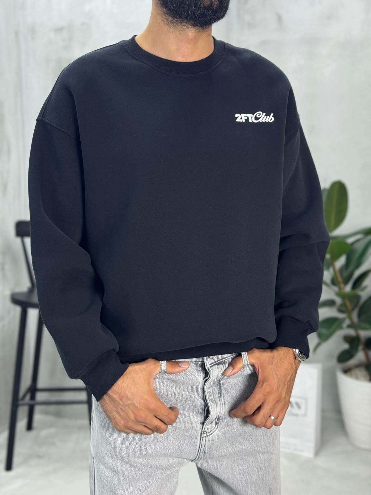 2FT Club Nakışlı Sweatshirt Siyah
