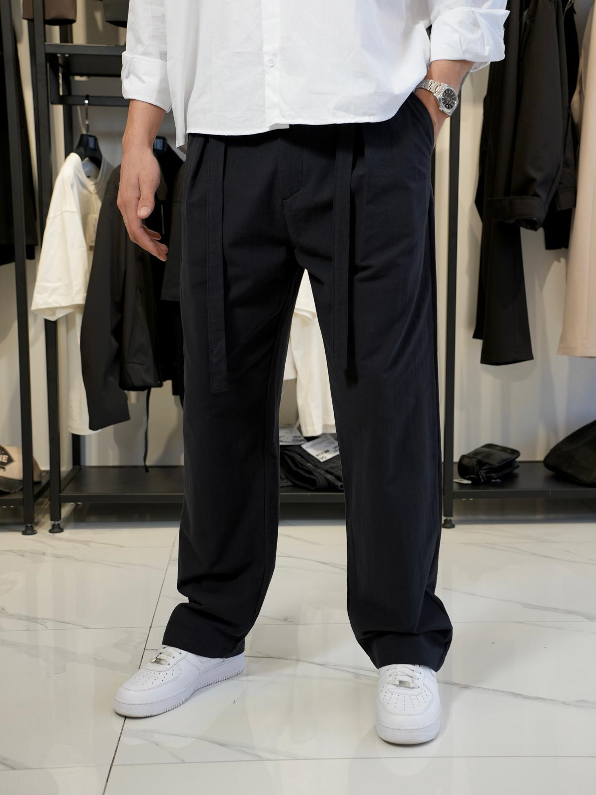 Bağcıklı Pileli Baggy Pantolon Siyah