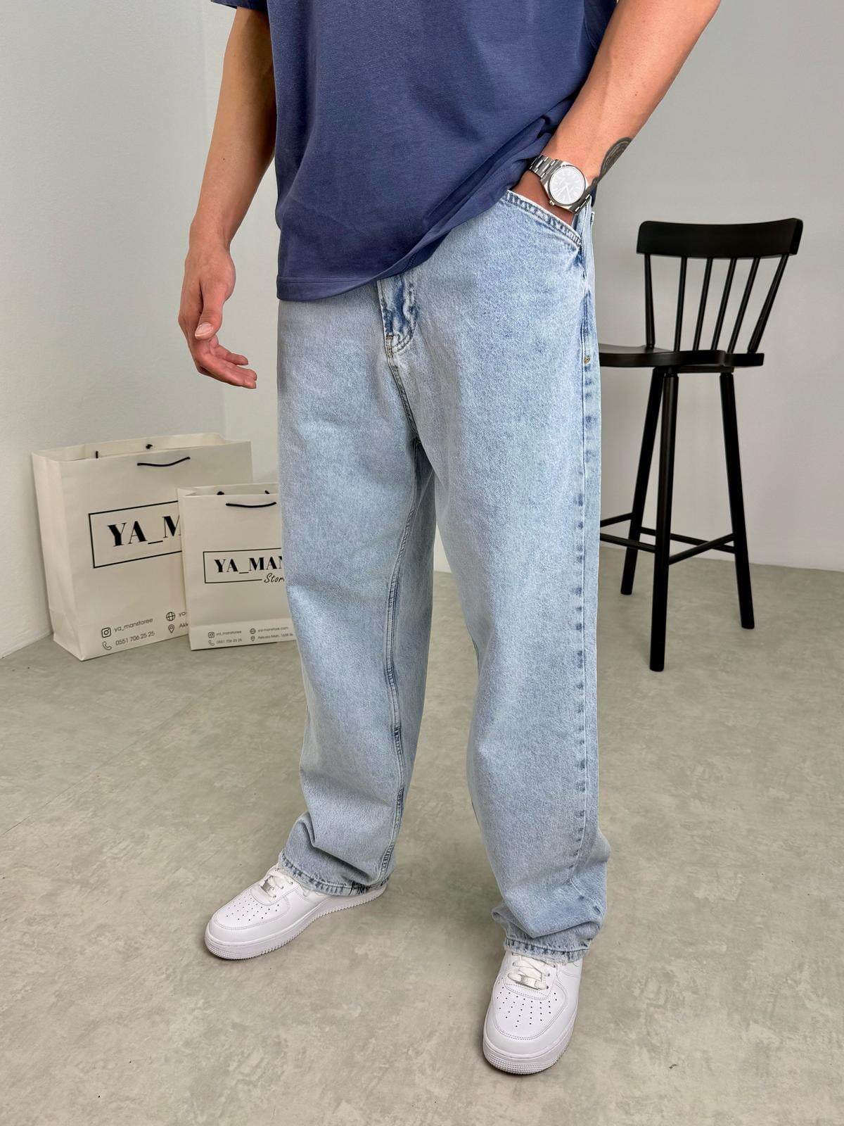 Baggy Kalıp Jean Pantolon Buz Mavi