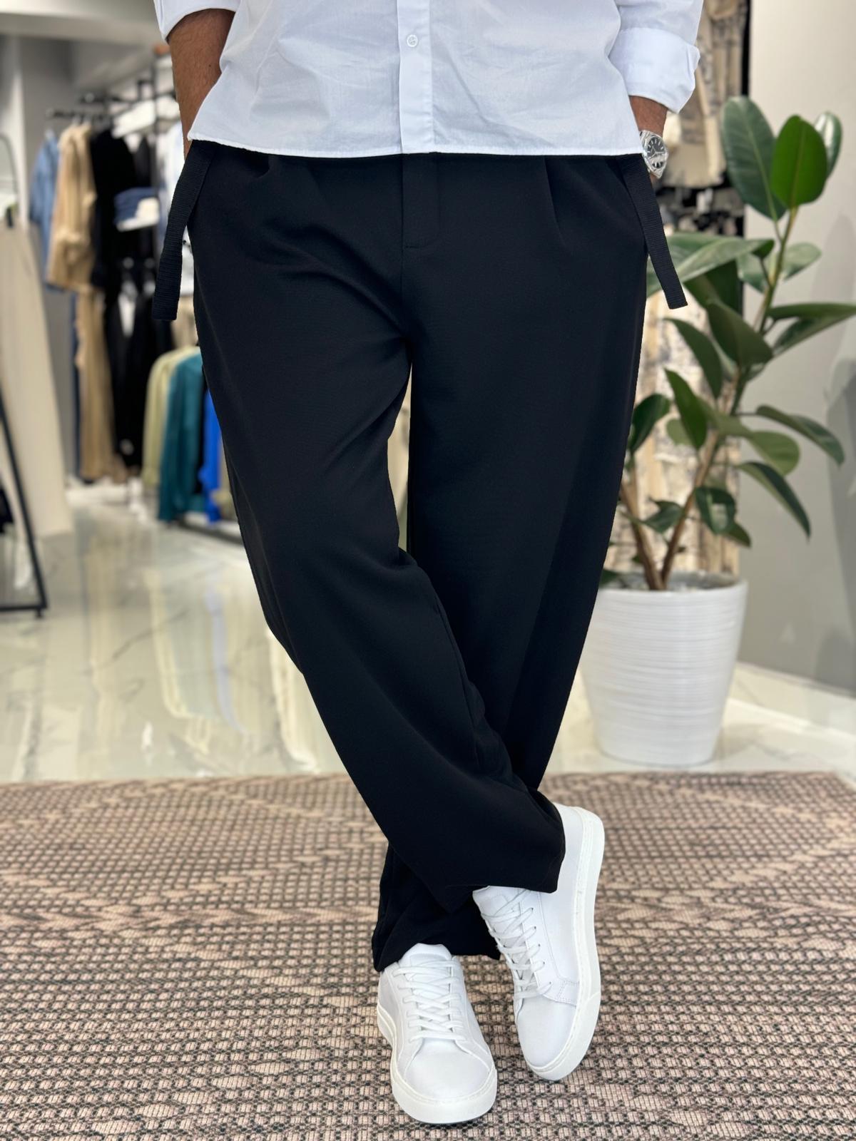 Bel Kemerli Ayarlanabilir Baggy Pantolon Siyah