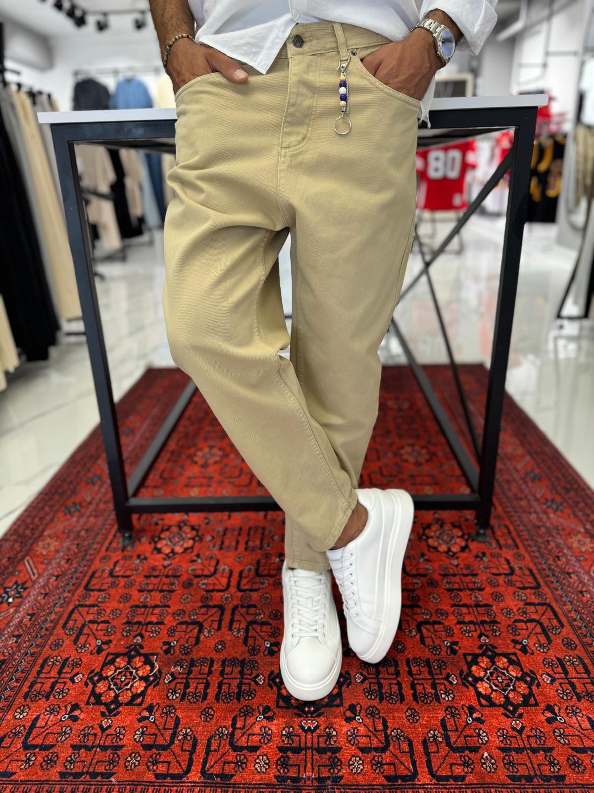 Boyfriend Gabardin Pantolon Krem