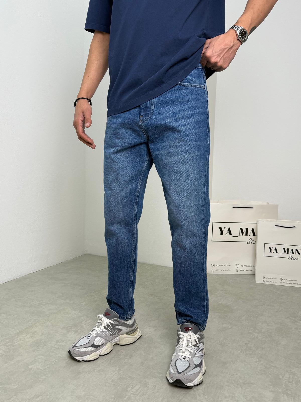 Boyfriend Jean Pantolon Koyu Mavi