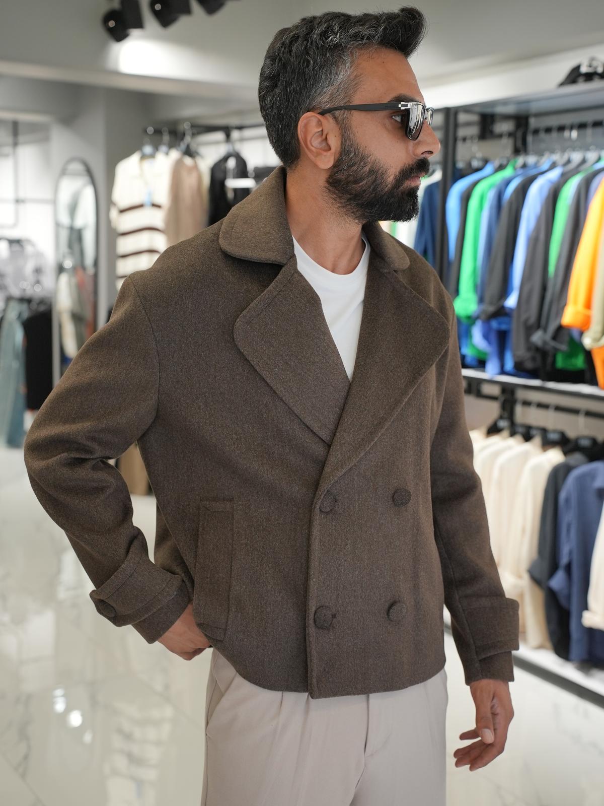 Düğmeli Oversize Kalıp Kaşe Ceket Kahverengi