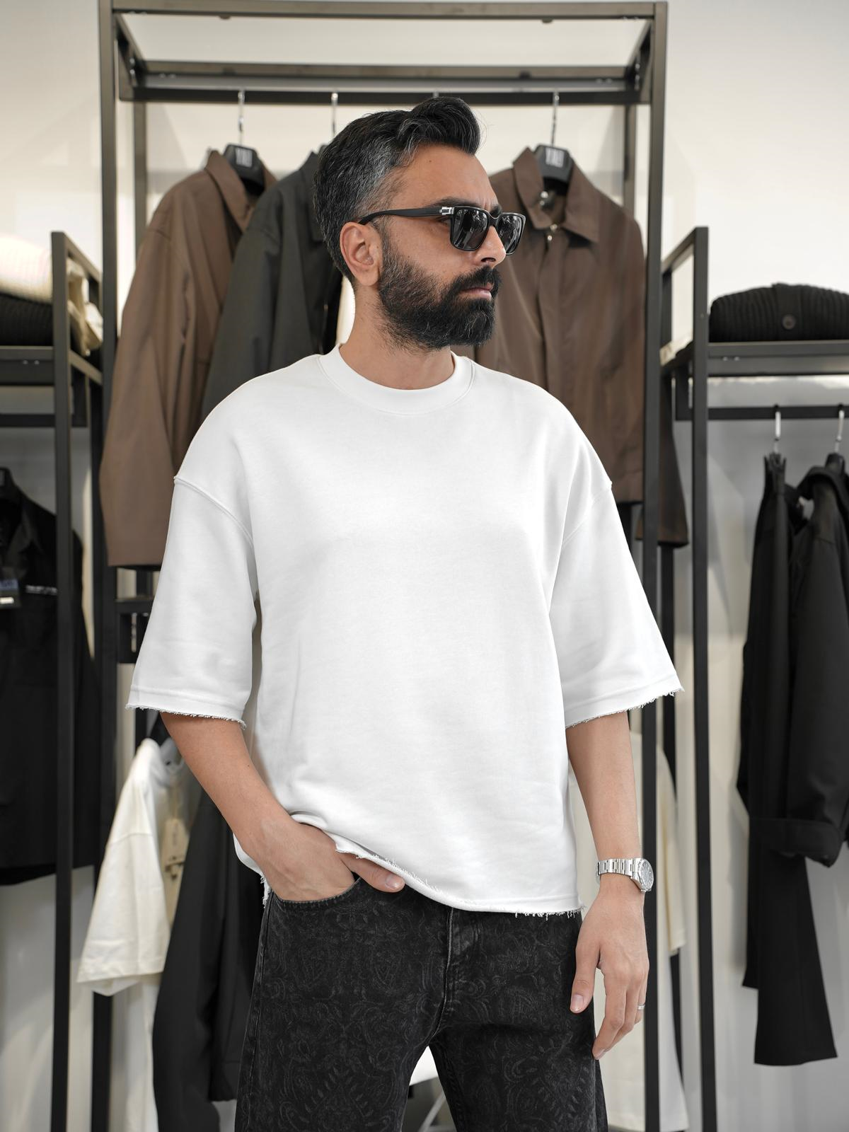 Fakir Kol Oversize Tshirt Beyaz