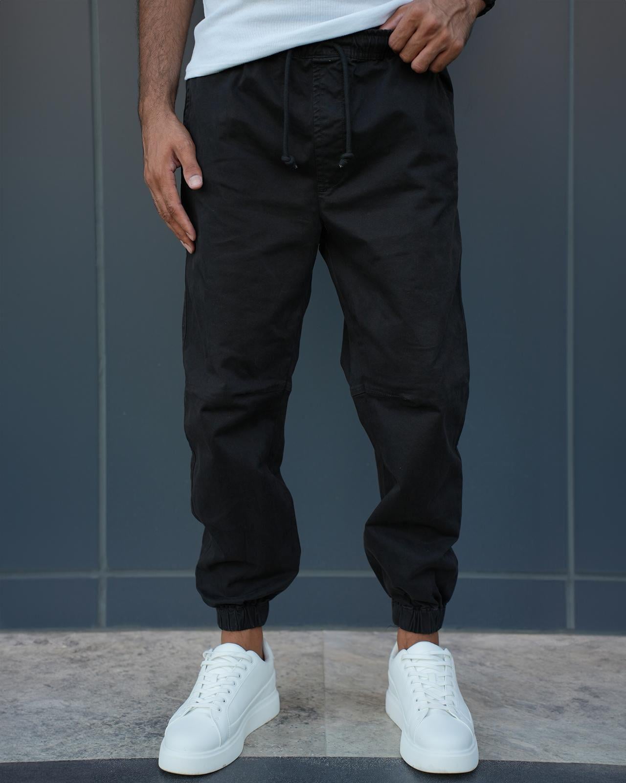 Gabardin Kumaş Paça Lastikli Jogger Pantolon Siyah