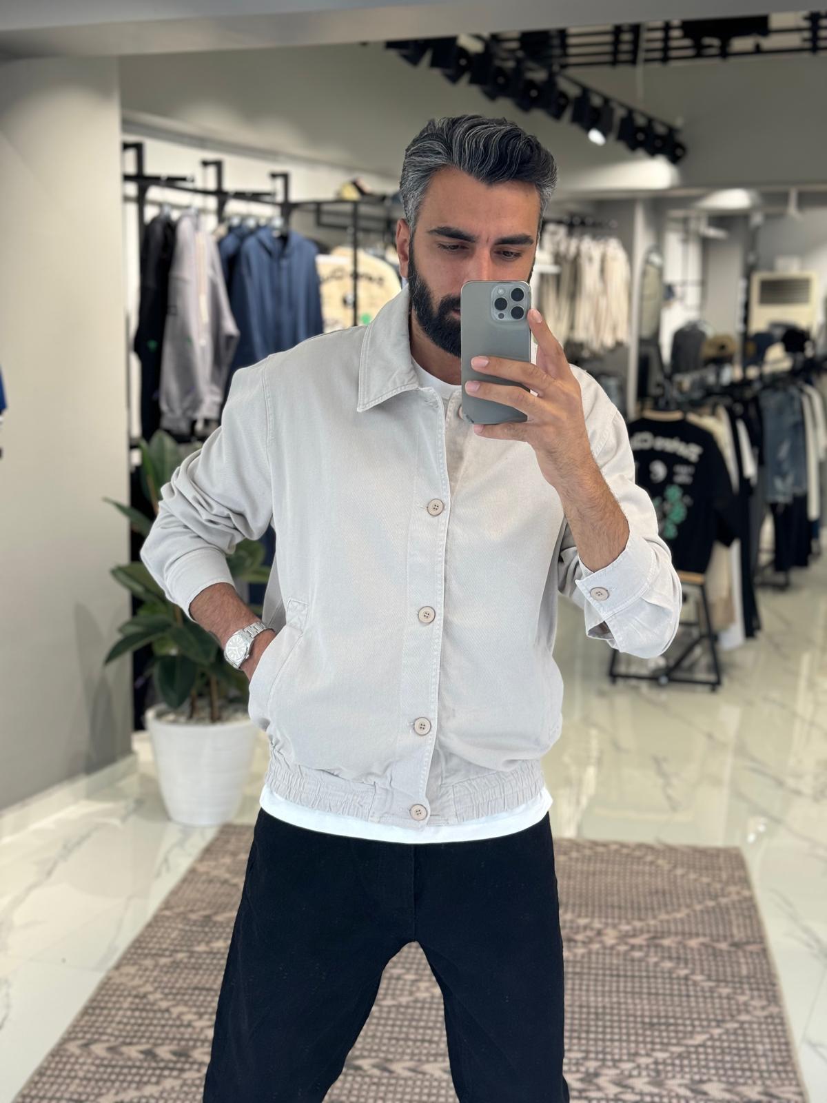 Gabardin Yıkamalı Ceket Krem