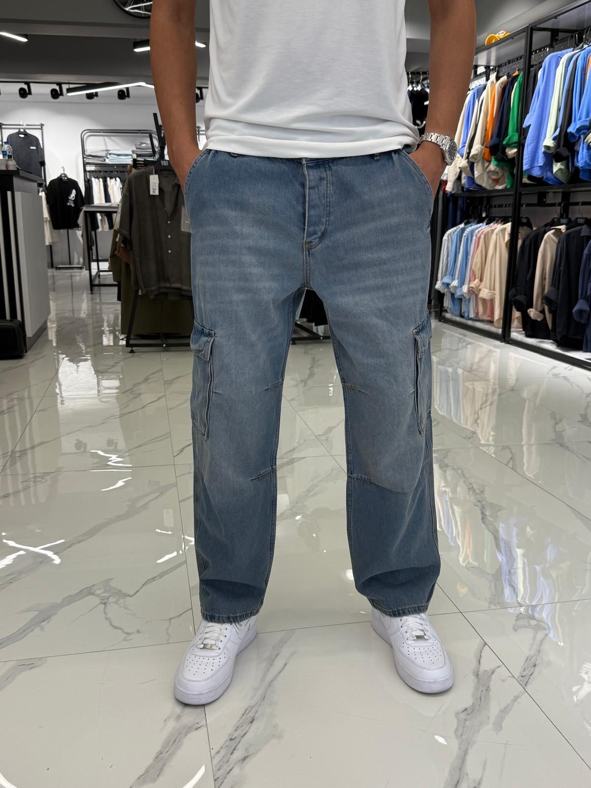Kargo Cep Baggy Kalıp Pantolon Mavi