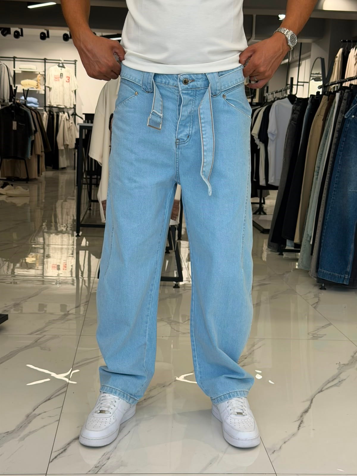 Kemer Detaylı Premium Pantolon Buz Mavisi