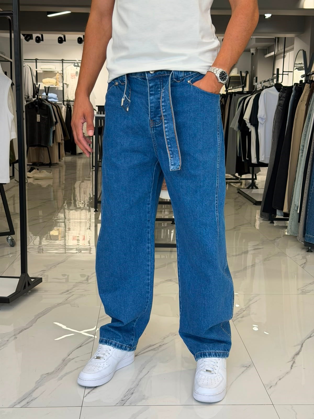 Kemer Detaylı Premium Pantolon Mavi