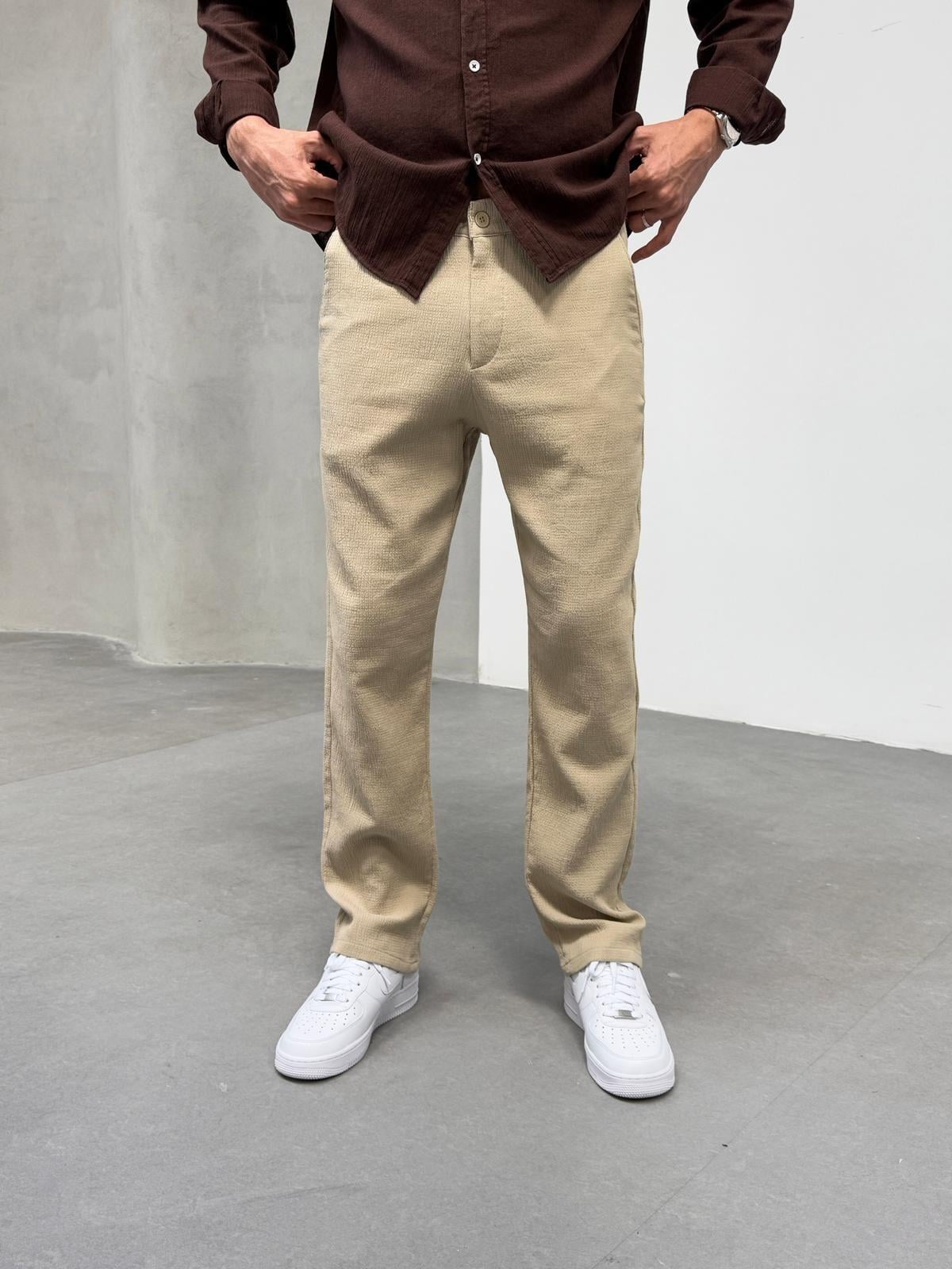 Kırinkıl Keten Kumaş Baggy Pantolon Bej