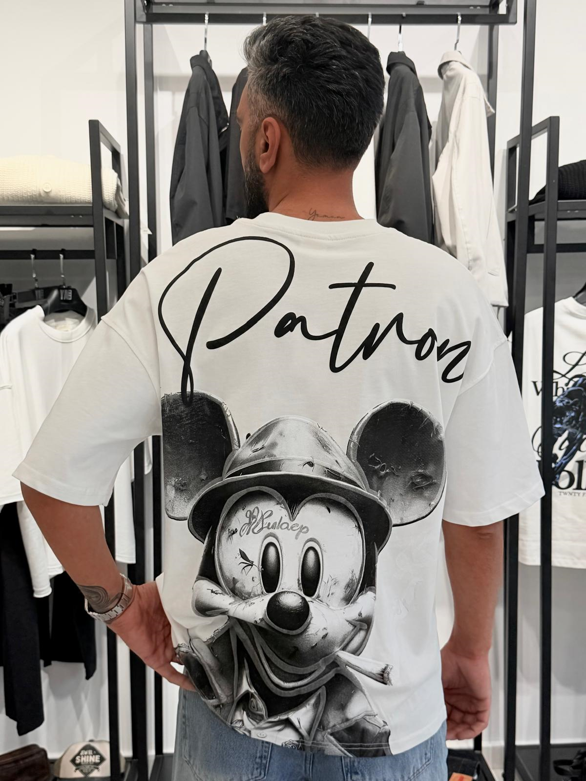 Mickey Mouse Vintage Baskılı Tişört Beyaz