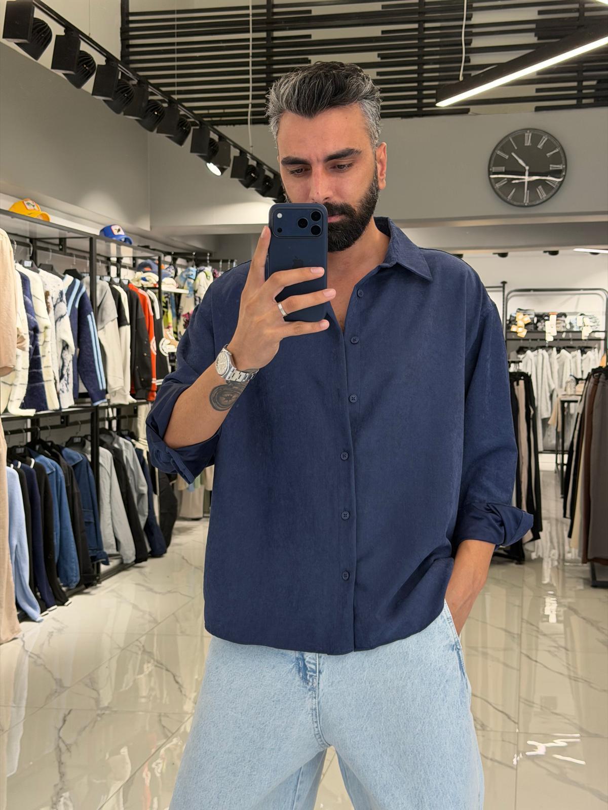 Modal Kumaş Oversize Gömlek Lacivert