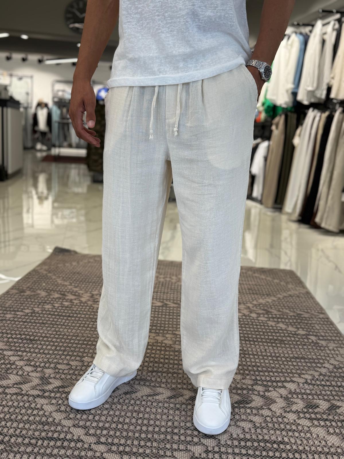 Müslin Pamuk Kumaş Baggy Pantolon Bej
