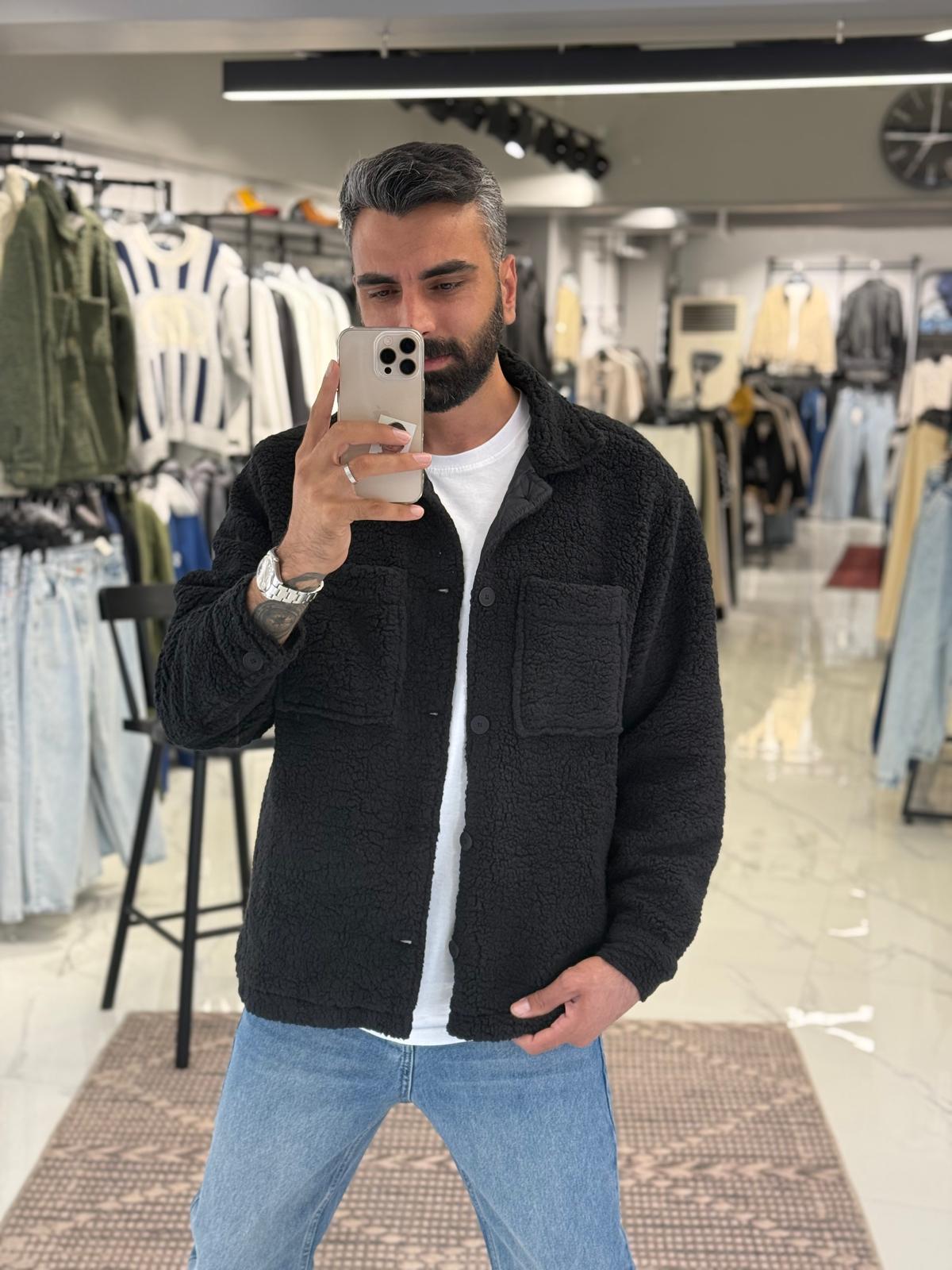 Peluş Gömlek Ceket Siyah