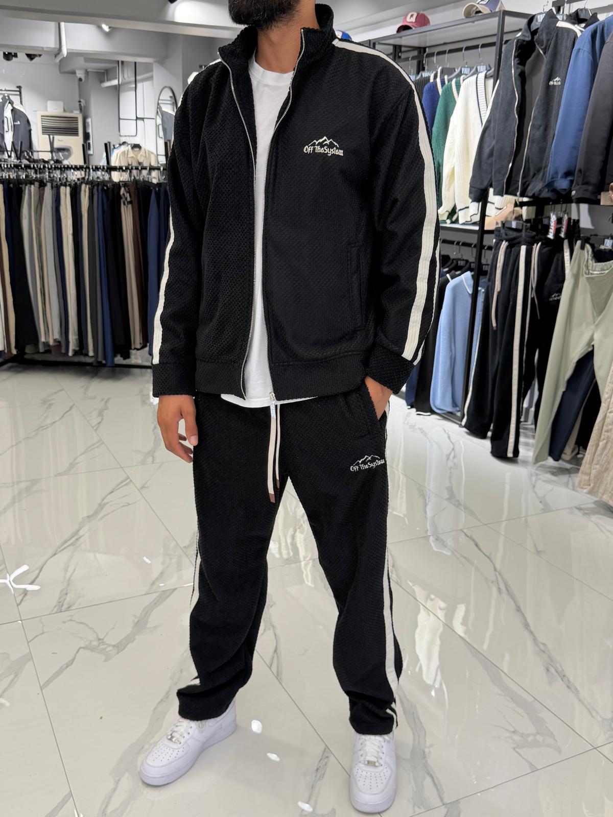 Premium Diogonel Kumaş Eşofman Takımı Siyah