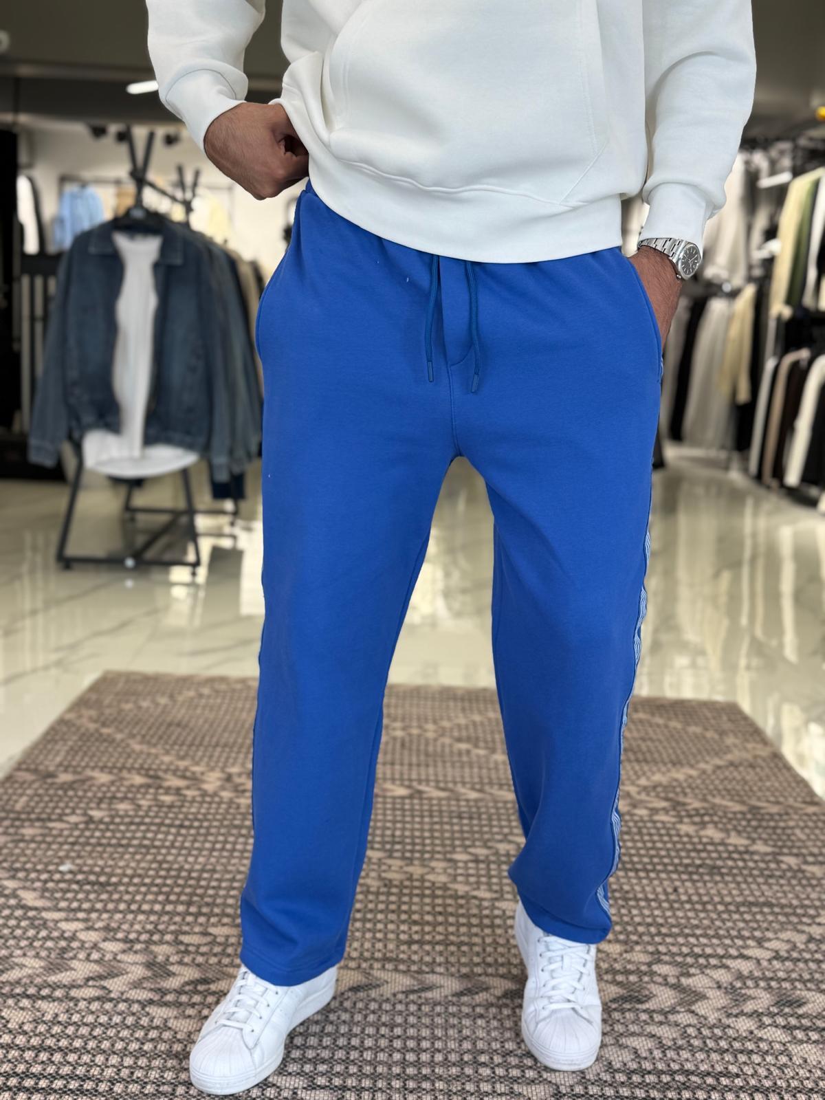 Şerit Detaylı Baggy Kalıp Eşofman Altı Mavi