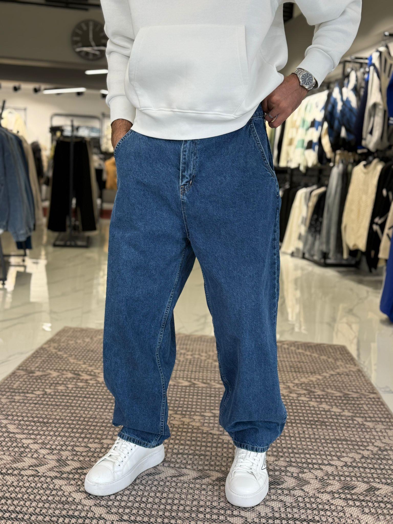 Tam Baggy Kalıp Kot Pantolon Jean Mavi