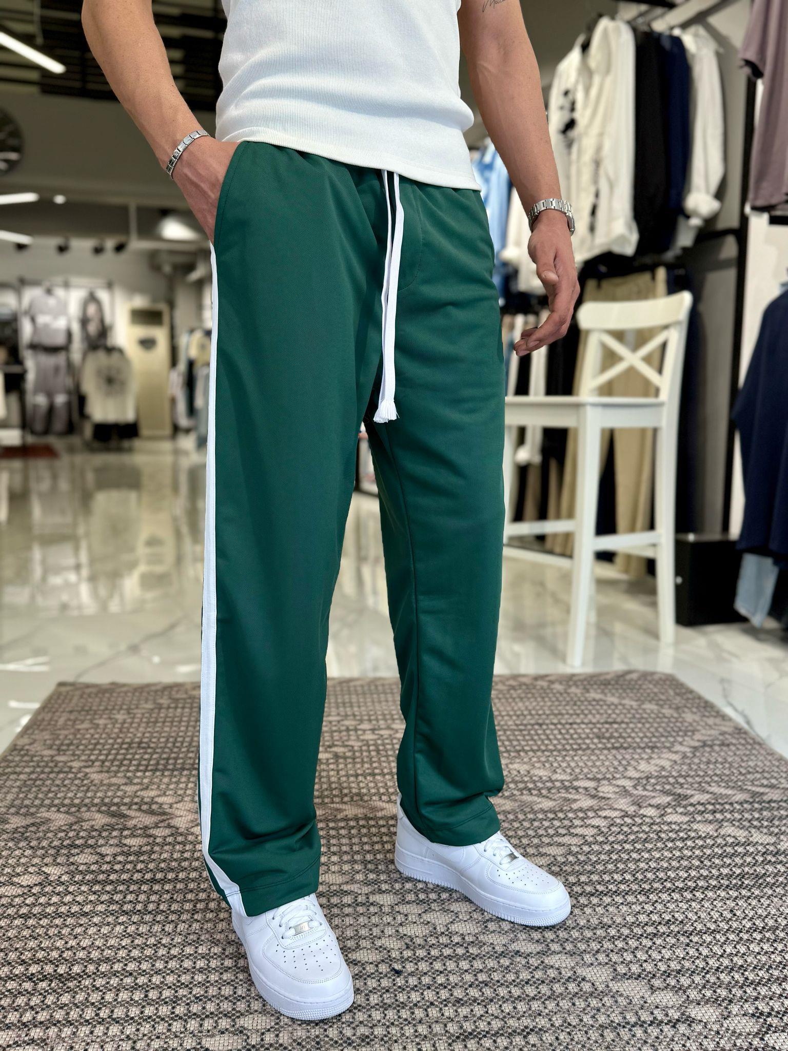 Yanı Şeritli Baggy Kalıp Eşofman Altı Yeşil