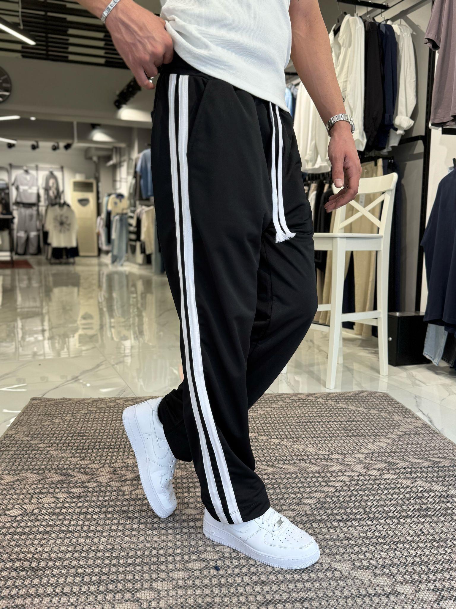 Yanı Şeritli Baggy Kalıp Eşofman Altı Siyah