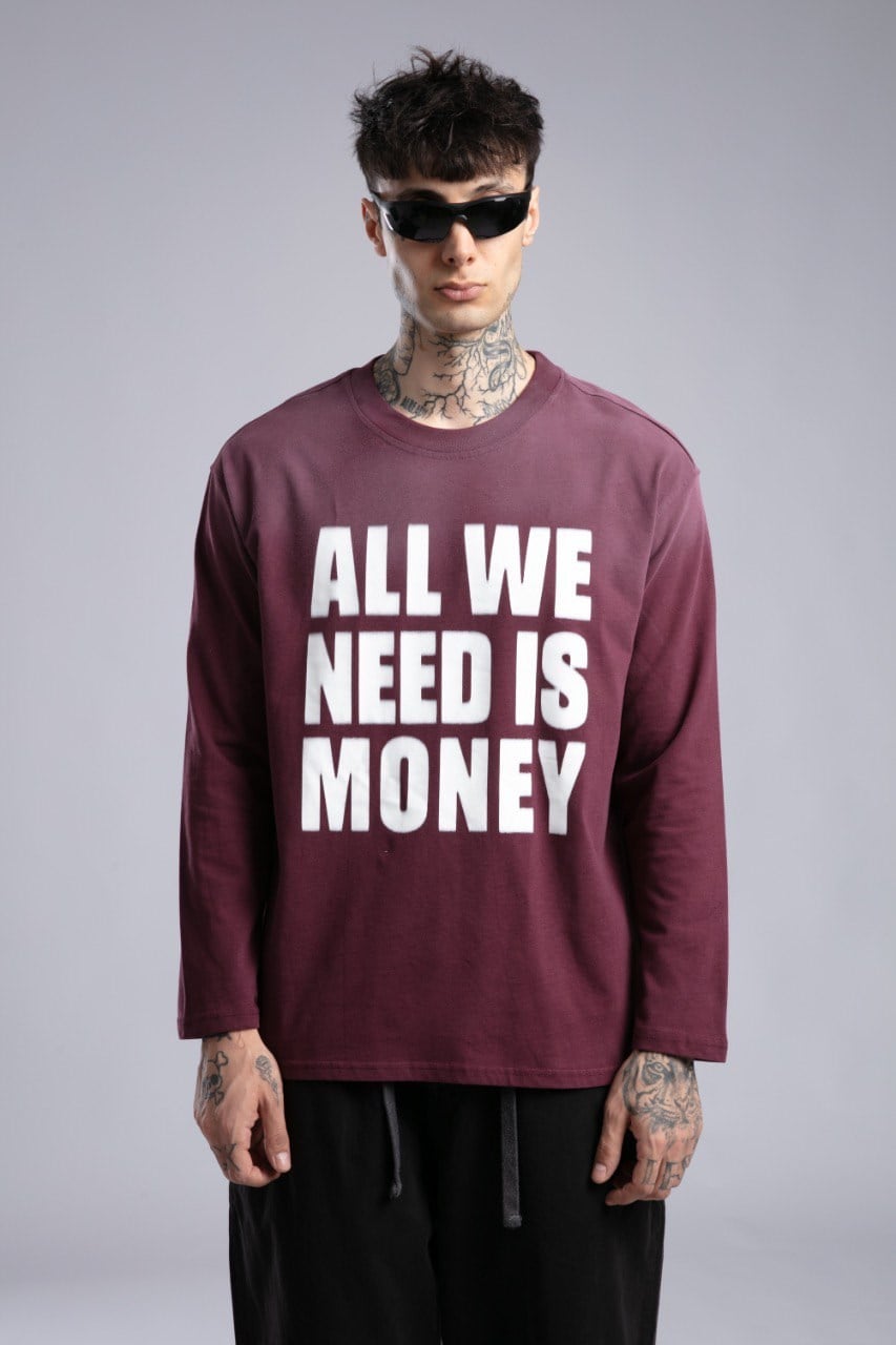 Yazı Baskılı İnce Pistole Sweatshirt Bordo