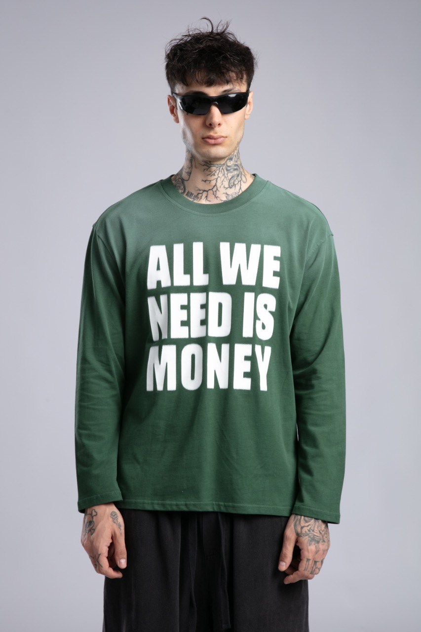 Yazı Baskılı İnce Pistole Sweatshirt Yeşil
