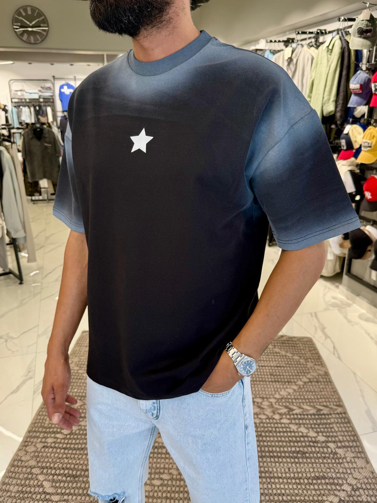 Yıldız Desen Oversize Tişört ANtrasit