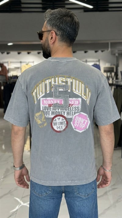 5 Number Dokumalı T-shirt Gri