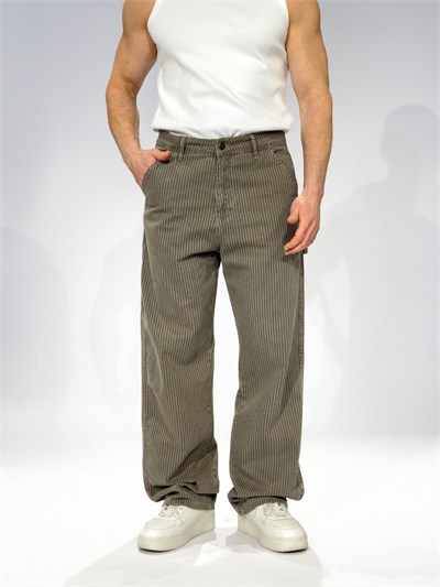 Çizgi Detaylı Baggy Pantolon Yeşil