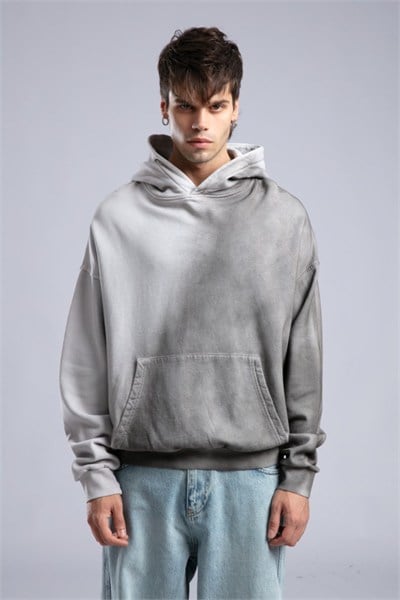 Oilwashed Kapüşonlu Sweatshirt Gri