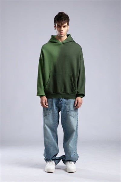 Oilwashed Kapüşonlu Sweatshirt Haki