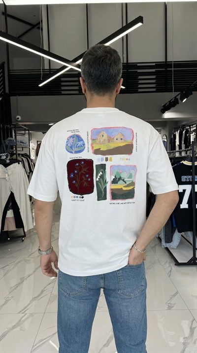 Özel Desen Baskılı Oversize T-shirt Beyaz