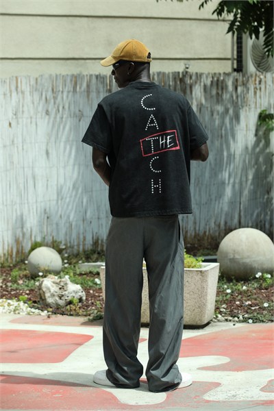 'The Catch' Yıkamalı Oversize T-Shirt Sİyah
