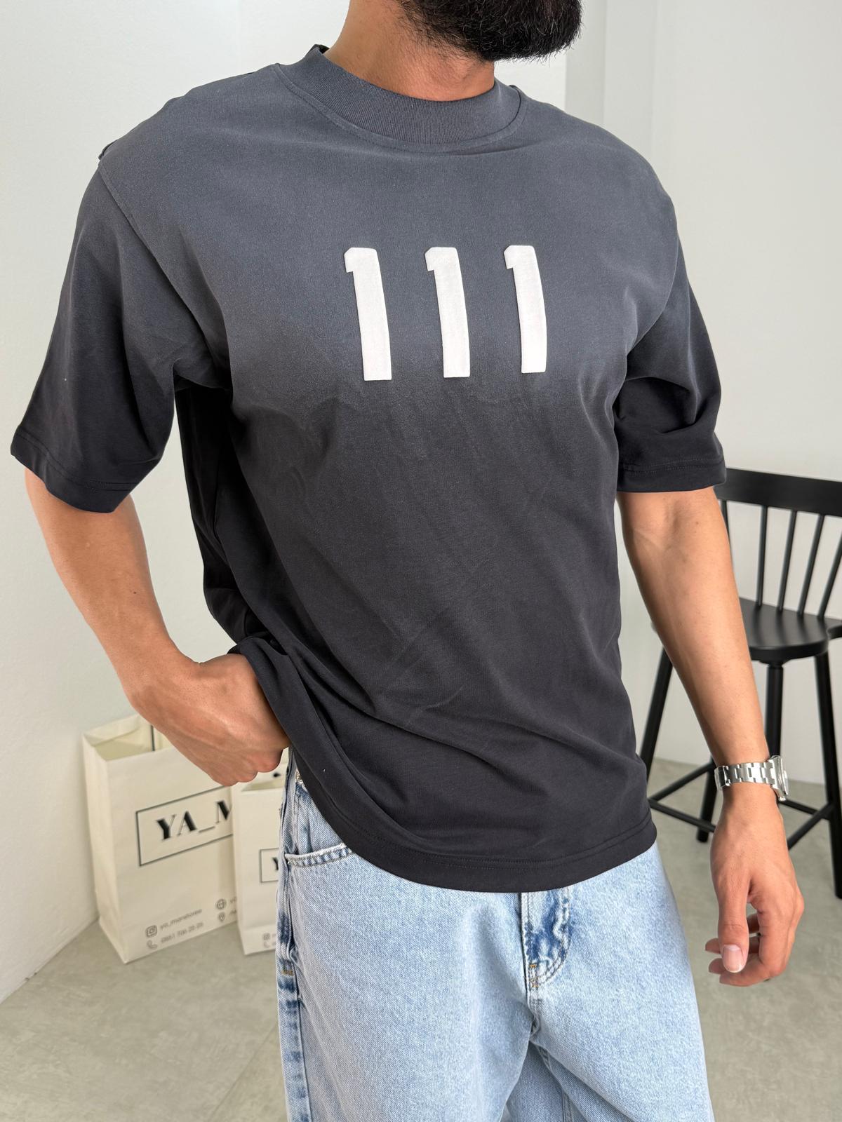 111 Baskılı Yıkamalı T-Shirt Siyah