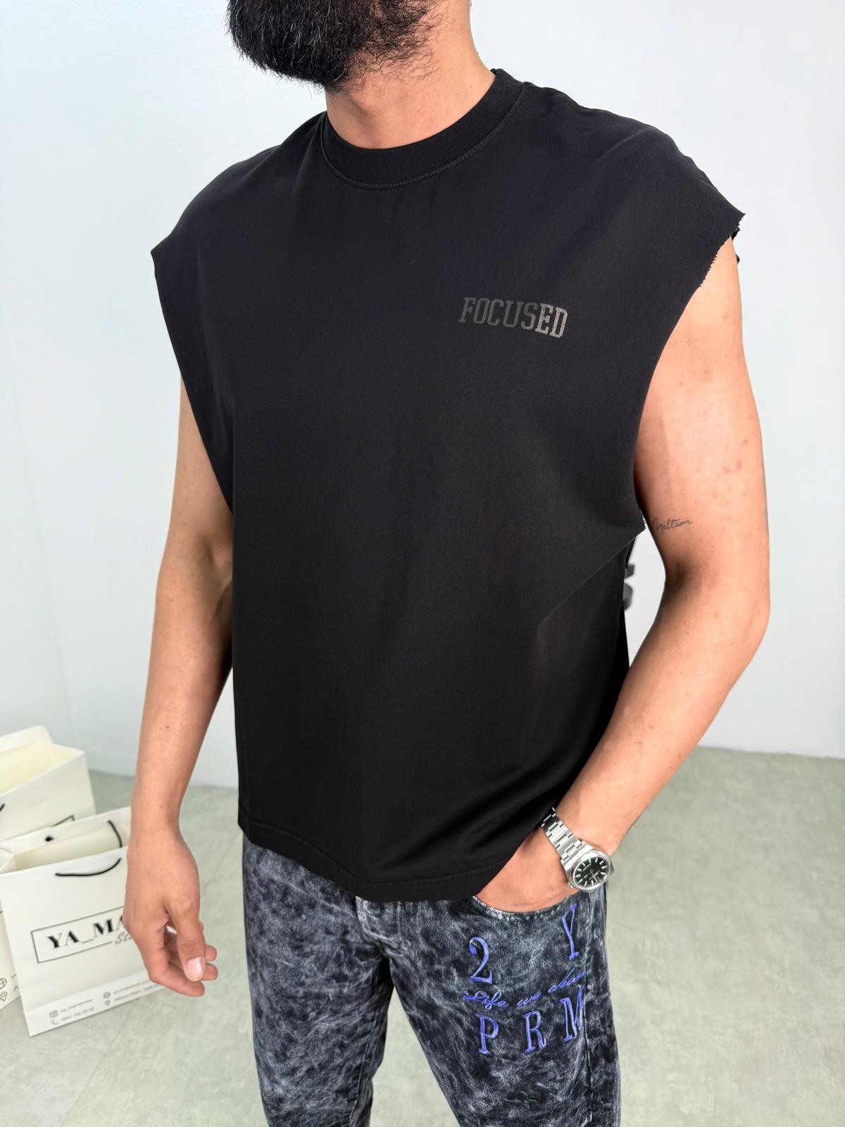 247 Baskılı Kolsuz T-Shirt Siyah